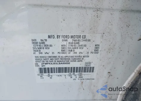 2020 Ford Edge Sel z USA, uszkodzony, nr VIN 2FMPK4J93LBA89090